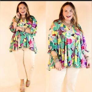 NwT Umgee Lilly Lush Emerald Mix Blouse Size Medium